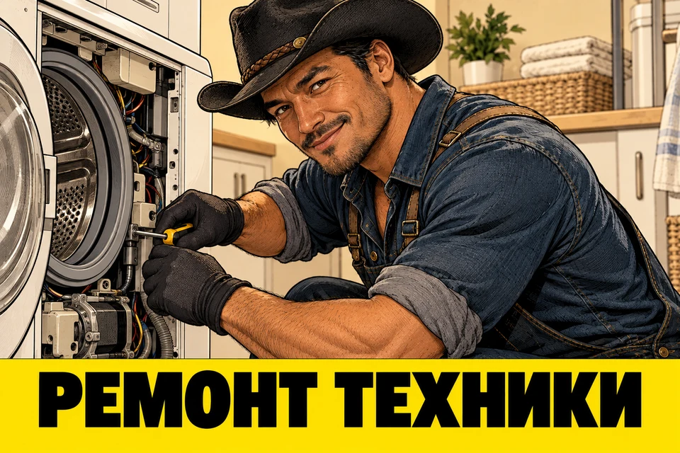 Ремонт техники: иллюстрация мастера-ковбоя в стиле комикса