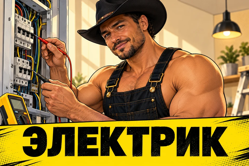 Электрик: иллюстрация мастера-ковбоя в стиле комикса