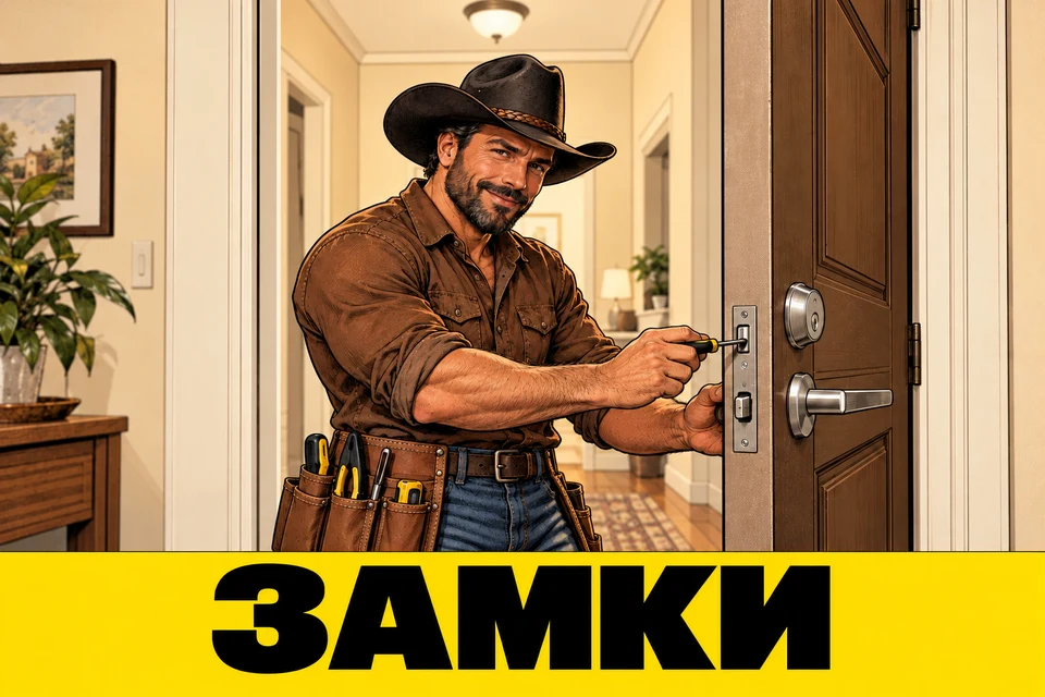 Замки: иллюстрация мастера-ковбоя в стиле комикса